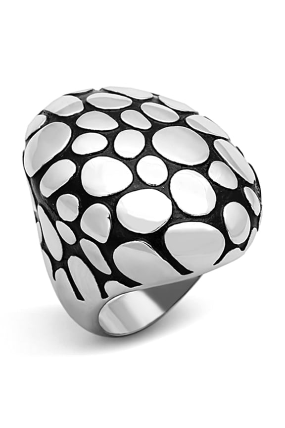 Luxe Jewelry Designs Women's Stainless Steel Polka Dotted Ring with Black Jet Epoxy - Size 8 (Pack