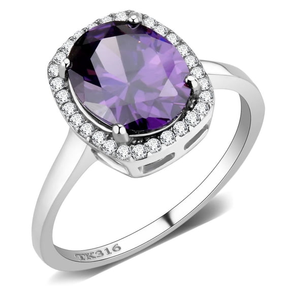 Luxe Jewelry Designs Women's Stainless Steel Ring with AAA Grade CZ Amethyst - Size 6 (Pack of 2)