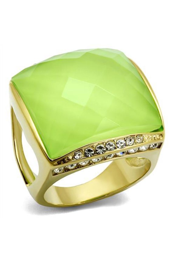 Luxe Jewelry Designs Women's Stainless Steel Ring with Apple Green Synthetic Stone, Size 9