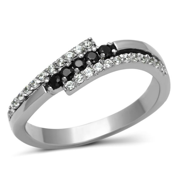 Luxe Jewelry Designs Women's Stainless Steel Ring with Black Diamond Cubic Zirconia - Size 9 (Pack