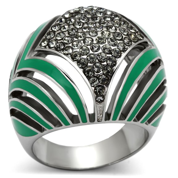 Luxe Jewelry Designs Women's Stainless Steel Ring with Black Diamond Top Grade Crystals - Size 7