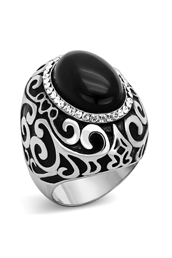 Luxe Jewelry Designs Women's Stainless Steel Ring with Black Jet Synthetic Cat Eye Stone - Size 7