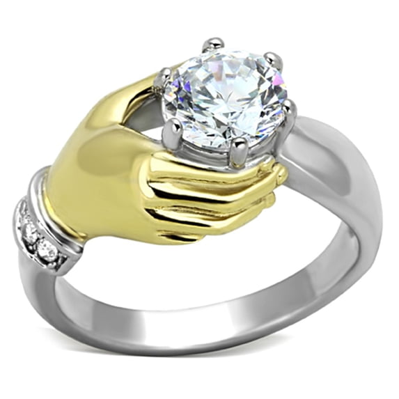 Luxe Jewelry Designs Women's Stainless Steel Ring with Cubic Zirconia - Size 7 (Pack of 2)