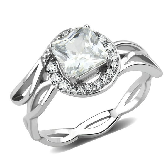 Luxe Jewelry Designs Women's Stainless Steel Ring with Cushion Cubic Zirconia - Size 7 (Pack of 2)