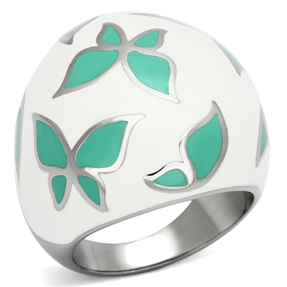 Luxe Jewelry Designs Women's Stainless Steel Ring with Emerald Epoxy - Size 6 (Pack of 2)
