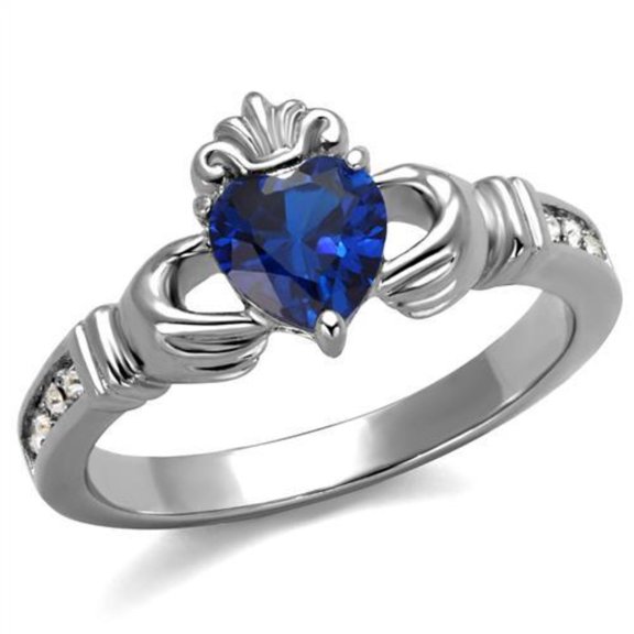 Luxe Jewelry Designs Women's Stainless Steel Ring with London Blue Synthetic Spinel Stone - Size 10