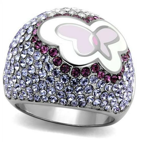 Luxe Jewelry Designs Women's Stainless Steel Ring with Pink and Purple Crystals - Size 10