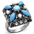 thumbnail image 1 of Luxe Jewelry Designs Women's Stainless Steel Ring with Sea Blue Synthetic Turquoise Stones - Size 7, 1 of 4