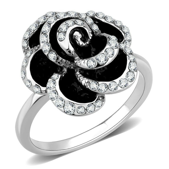 Luxe Jewelry Designs Women's Stainless Steel Rose Shaped Ring with Crystals - Size 5 (Pack of 2)