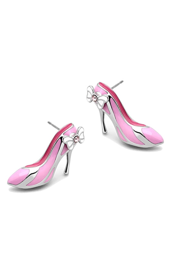 Luxe Jewelry Designs Women's Stainless Steel Shoe Shaped Earrings with Rose Crystal (Pack of 2)
