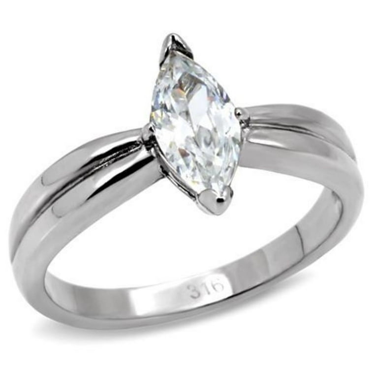 Luxe Jewelry Designs Women's Stainless Steel Solitaire Engagement