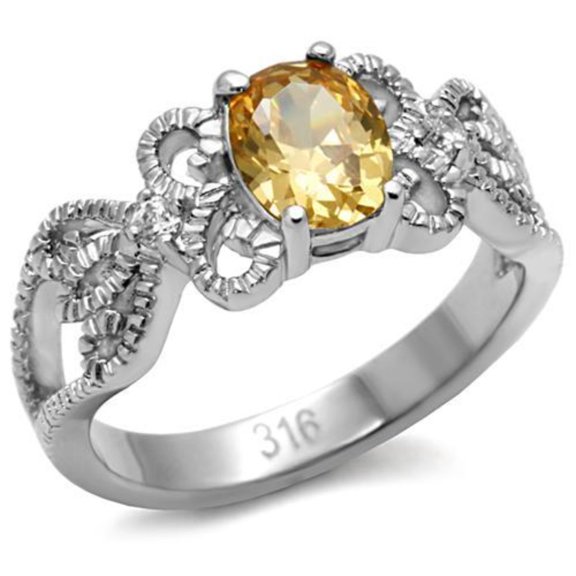 Luxe Jewelry Designs Women's Stainless Steel Solitaire Ring with Cubic Zirconia Champagne - Size 7