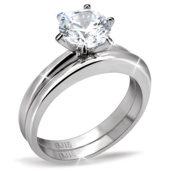 Luxe Jewelry Designs Women's Stainless Steel Solitaire Wedding Ring with Cubic Zirconia - Size 6