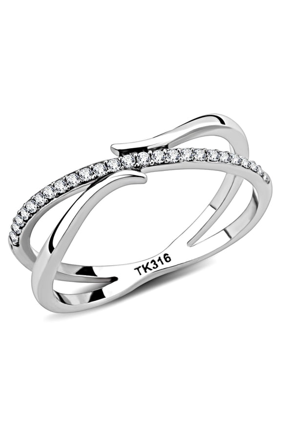 Luxe Jewelry Designs Women's Stainless Steel Split Ring with AAA Grade CZ - Size 6 (Pack of 2)