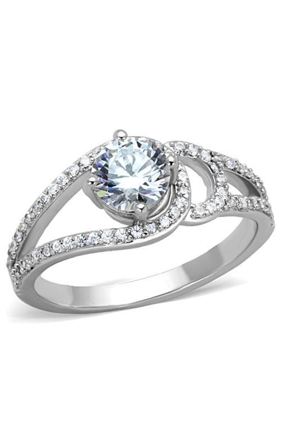 Luxe Jewelry Designs Women's Stainless Steel Split Ring with AAA Grade CZ in Clear - Size 8