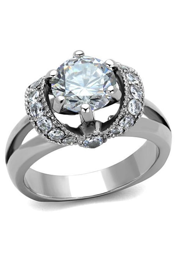 Luxe Jewelry Designs Women's Stainless Steel Split Shank Ring with Round Cubic Zirconia - Size 8