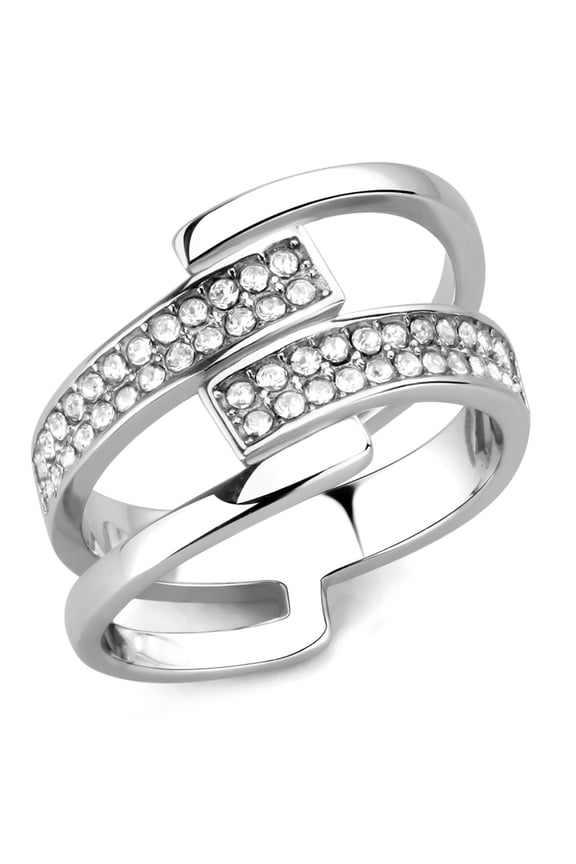 Luxe Jewelry Designs Women's Stainless Steel Split Style Ring with Clear Crystals - Size 6 (Pack of
