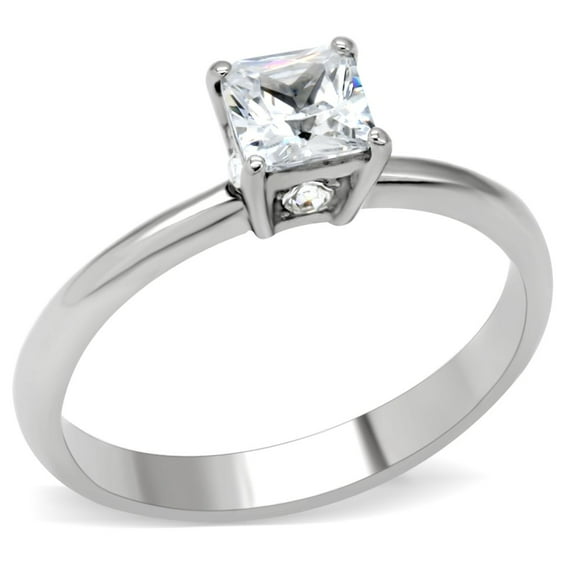 Luxe Jewelry Designs Women's Stainless Steel Straight Engagement Ring with Cubic Zirconia - Size 10