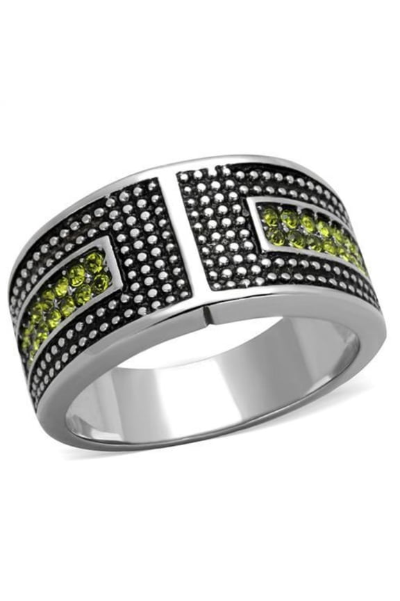 Luxe Jewelry Designs Women's Stainless Steel Tapered Ring with Olivine Crystals - Size 7 (Pack of 2)