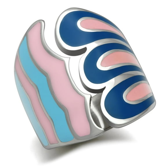 Luxe Jewelry Designs Women's Stainless Steel Tapered Ring with Pink and Blue Epoxy - Size 6 (Pack of
