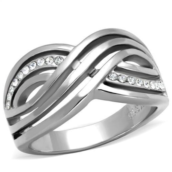 Luxe Jewelry Designs Women's Stainless Steel Traditional Ring with Clear Crystals - Size 9 (Pack of