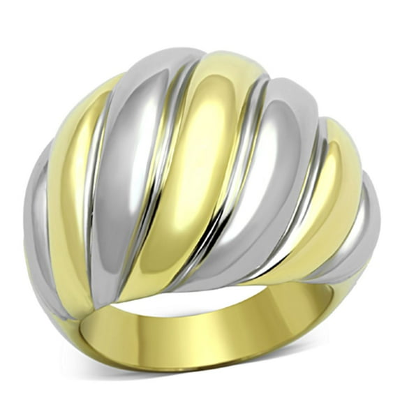 Luxe Jewelry Designs Women's Stainless Steel Two Tone Gold Ion Plated Ring - Size 6 (Pack of 2)
