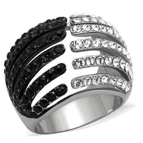 Luxe Jewelry Designs Women's Stainless Steel Two-Tone IP Black Engagement Ring with Top Grade