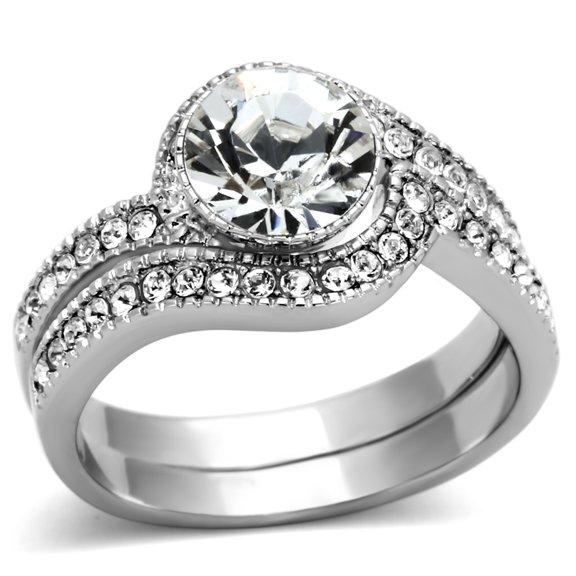 Luxe Jewelry Designs Women's Stainless Steel Wedding Ring with Top Grade Crystal - Size 6 (Pack of