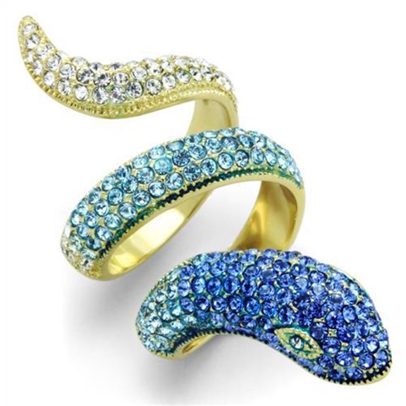 Luxe Jewelry Designs Women's Stainless Steel Wrap Around Snake Ring with Blue Top Grade Crystal -