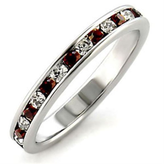 Luxe Jewelry Designs Women's Sterling Silver Eternity Band Ring with Clear and Garnet Crystals -