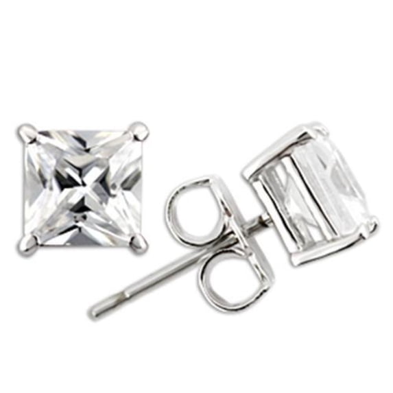 Luxe Jewelry Designs Women's Sterling Silver Rhodium Plated Stud Earrings with Square Cubic Zirconia