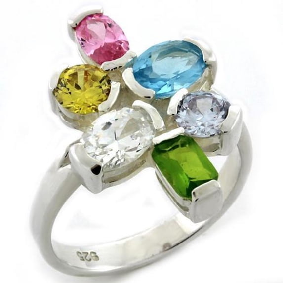 Luxe Jewelry Designs Women's Sterling Silver Ring with AAA Grade CZ Multi Color - Size 8