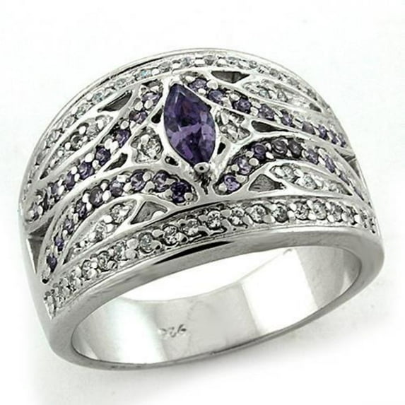 Luxe Jewelry Designs Women's Sterling Silver Ring with Cubic Zirconia Amethyst - Size 7