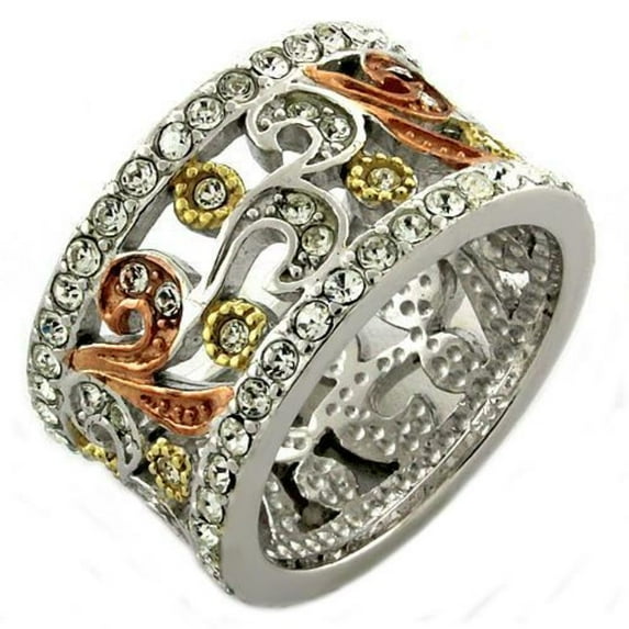 Luxe Jewelry Designs Women's Sterling Silver Ring with Multi Color Crystals - Size 8