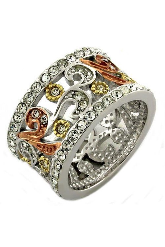 Luxe Jewelry Designs Women's Sterling Silver Ring with Multi Color Crystals - Size 8