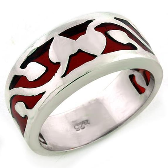 Luxe Jewelry Designs Women's Sterling Silver Ring with Red Epoxy - Size 10