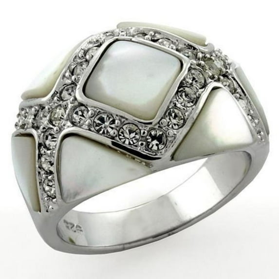 Luxe Jewelry Designs Women's Sterling Silver Ring with Square White Precious Conch Stone - Size 6