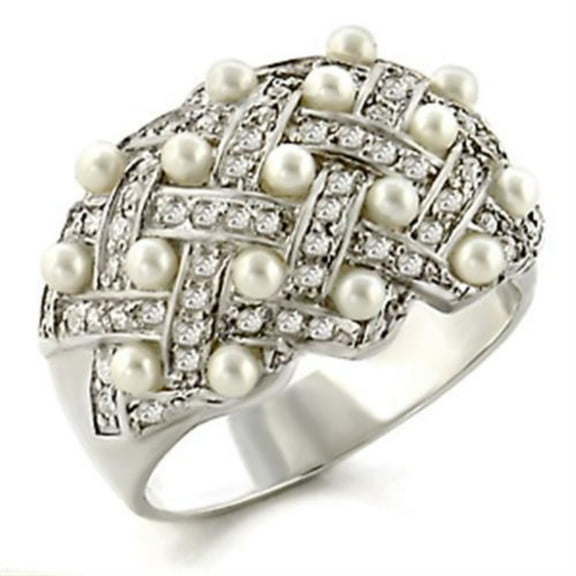 Luxe Jewelry Designs Women's Sterling Silver Ring with Synthetic White Pearl Stones - Size 10