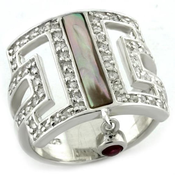 Luxe Jewelry Designs Women's Sterling Silver Ring with White AB Precious Conch Stone - Size 8