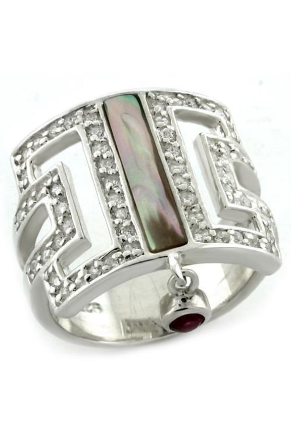 Luxe Jewelry Designs Women's Sterling Silver Ring with White AB Precious Conch Stone - Size 9