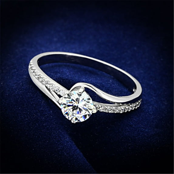 Luxe Jewelry Designs Women's Sterling Silver Traditional Style Engagement Ring with CZ Stones - Size
