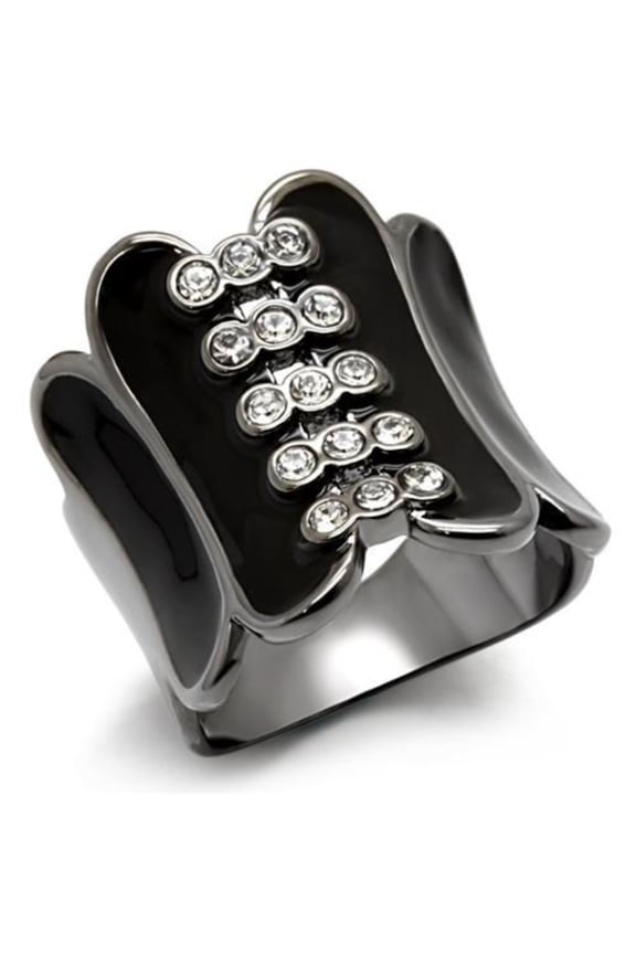 Luxe Jewelry Designs Women's Tin Cobalt Black Finish Ring with Top Grade Crystal - Size 5 (Pack of