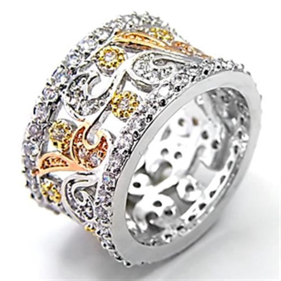 Luxe Jewelry Designs Women's Tricolor Finished Brass Ring with AAA Grade Cubic Zirconia - Size 9