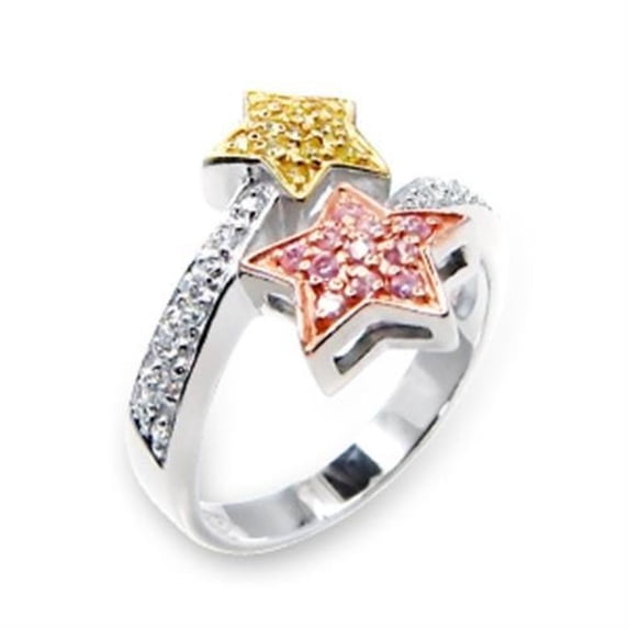 Luxe Jewelry Designs Women's Tricolor Sterling Silver Ring with Cubic Zirconia Stones - Size 5