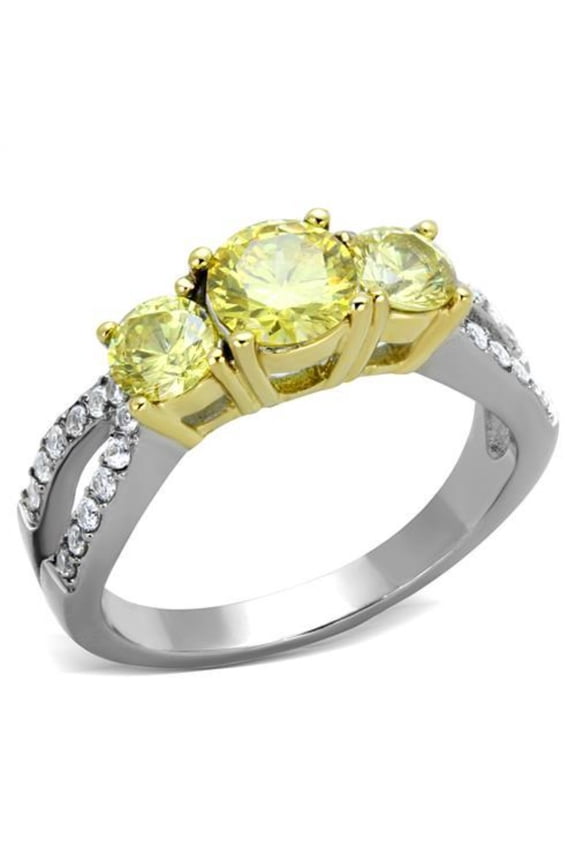 Luxe Jewelry Designs Women's Two Tone Gold IP Stainless Steel Engagement Ring with CZ Stones - Size