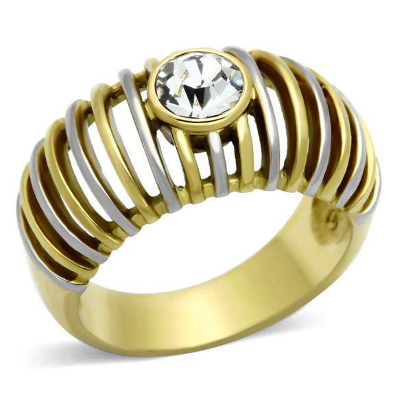 Luxe Jewelry Designs Women's Two Tone Gold Ion Plated Ring with Top Grade Crystal - Size 6 (Pack of