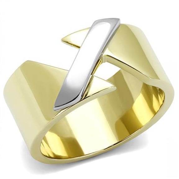 Women's Two-Tone Gold Ion Plated Stainless Steel Ring - Size 8 (Pack of 2)