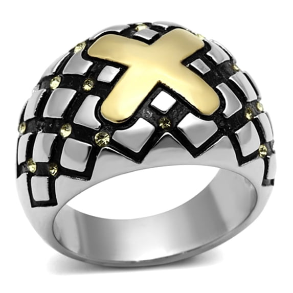 Luxe Jewelry Designs Women's Two Tone Gold Ion Plated "X" Ring with Citrine Yellow Crystal - Size 6
