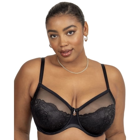 Women's Curvy Couture 1299 Luxe Lace Underwire Bra (Black 36C)