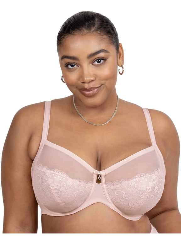 Women's Curvy Couture 1299 Luxe Lace Underwire Bra (Blushing Rose 44DDD)